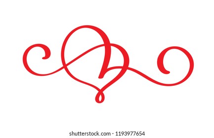red lovers heart flourish. Handmade vector calligraphy. Decor for greeting card for Valentines Day, mug, photo overlays, t-shirt print, flyer, poster design isolated on white background