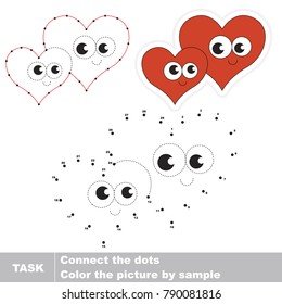 Red Loving Hearts Smiling. Dot to dot educational game for kids.