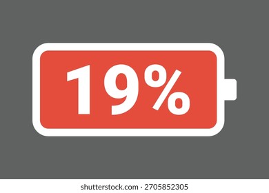 Red Low Battery Icon Showing 19% Charge – Warning Power Level Stock Image