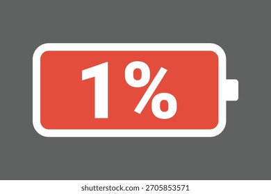 Icono rojo de batería baja que muestra el Recargo del 1%: nivel de energía de advertencia Imagen de stock