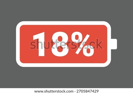 Red Low Battery Icon Showing 18% Charge – Warning Power Level Stock Image
