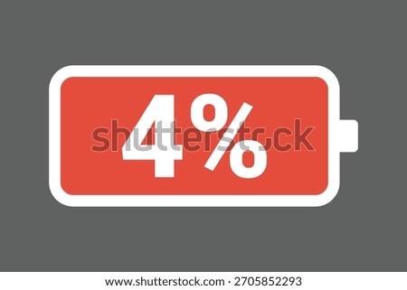 Red Low Battery Icon Showing 4% Charge – Warning Power Level Stock Image