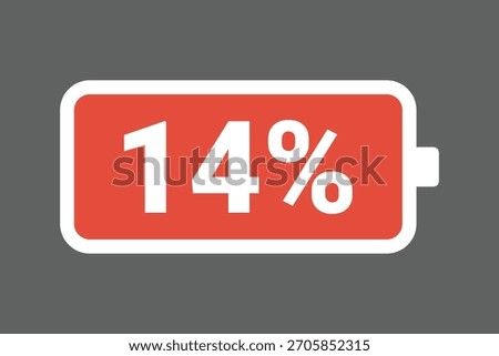 Red Low Battery Icon Showing 14% Charge – Warning Power Level Stock Image