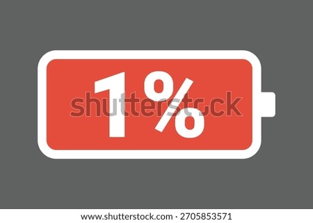 Red Low Battery Icon Showing 1% Charge – Warning Power Level Stock Image