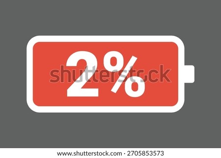 Red Low Battery Icon Showing 2% Charge – Warning Power Level Stock Image