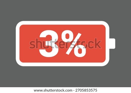 Red Low Battery Icon Showing 3% Charge – Warning Power Level Stock Image