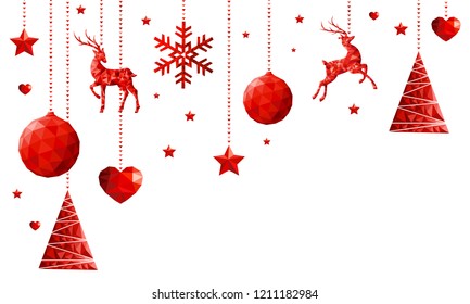 red low poly christmas design background 