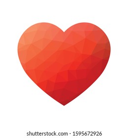 Red low poly heart. Symbol of love and St Valentines Day. Vector illustration.