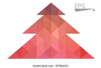 Red low poly style christmas tree vector illustration consisting of triangles. Abstract triangular polygonal origami or crystal design of New Years celebration. Isolated on white background