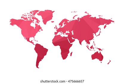 red low poly world map vector