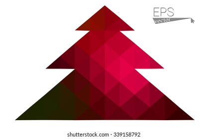 Red low polygon style christmas tree vector illustration consisting of triangles . Abstract triangular polygonal origami or crystal design of New Years celebration. Isolated on white background.