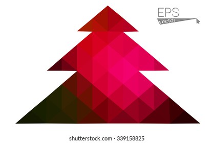 Red low polygon style christmas tree vector illustration consisting of triangles . Abstract triangular polygonal origami or crystal design of New Years celebration. Isolated on white background.