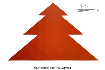 Red low polygon style christmas tree vector illustration consisting of triangles . Abstract triangular polygonal origami or crystal design of New Years celebration. Isolated on white background.