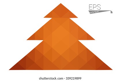 Red low polygon style christmas tree vector illustration consisting of triangles . Abstract triangular polygonal origami or crystal design of New Years celebration. Isolated on white background.
