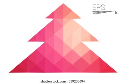 Red low polygon style christmas tree vector illustration consisting of triangles . Abstract triangular polygonal origami or crystal design of New Years celebration. Isolated on white background.