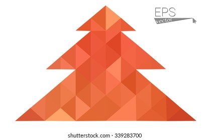Red low polygon style christmas tree vector illustration consisting of triangles . Abstract triangular polygonal origami or crystal design of New Years celebration. Isolated on white background.