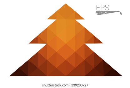 Red low polygon style christmas tree vector illustration consisting of triangles . Abstract triangular polygonal origami or crystal design of New Years celebration. Isolated on white background.