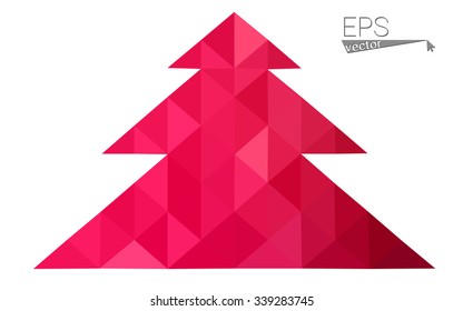 Red low polygon style christmas tree vector illustration consisting of triangles . Abstract triangular polygonal origami or crystal design of New Years celebration. Isolated on white background.