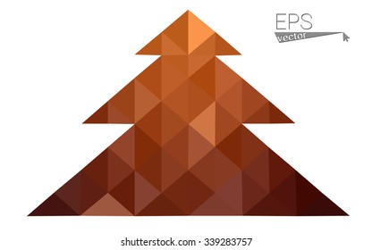 Red low polygon style christmas tree vector illustration consisting of triangles . Abstract triangular polygonal origami or crystal design of New Years celebration. Isolated on white background.