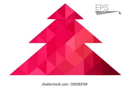 Red low polygon style christmas tree vector illustration consisting of triangles . Abstract triangular polygonal origami or crystal design of New Years celebration. Isolated on white background.