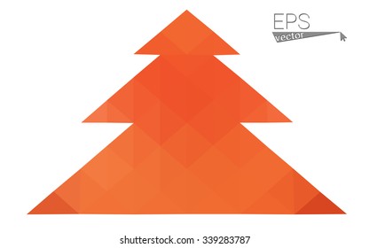 Red low polygon style christmas tree vector illustration consisting of triangles . Abstract triangular polygonal origami or crystal design of New Years celebration. Isolated on white background.