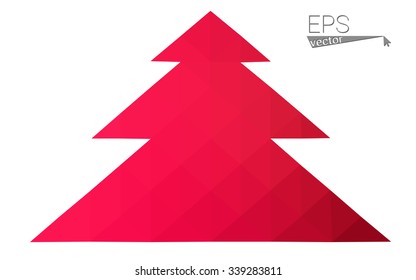 Red low polygon style christmas tree vector illustration consisting of triangles . Abstract triangular polygonal origami or crystal design of New Years celebration. Isolated on white background.