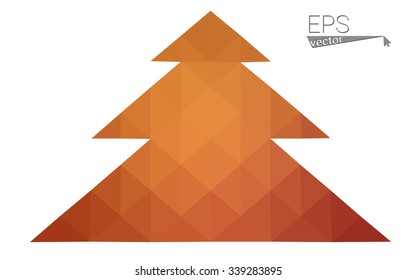 Red low polygon style christmas tree vector illustration consisting of triangles . Abstract triangular polygonal origami or crystal design of New Years celebration. Isolated on white background.