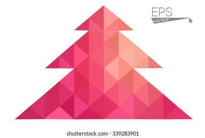 Red low polygon style christmas tree vector illustration consisting of triangles . Abstract triangular polygonal origami or crystal design of New Years celebration. Isolated on white background.