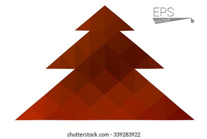 Red low polygon style christmas tree vector illustration consisting of triangles . Abstract triangular polygonal origami or crystal design of New Years celebration. Isolated on white background.
