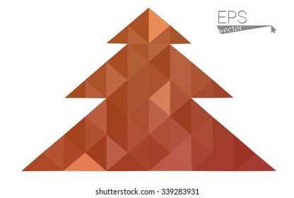 Red low polygon style christmas tree vector illustration consisting of triangles . Abstract triangular polygonal origami or crystal design of New Years celebration. Isolated on white background.