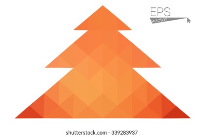 Red low polygon style christmas tree vector illustration consisting of triangles . Abstract triangular polygonal origami or crystal design of New Years celebration. Isolated on white background.