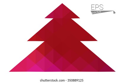 Red low polygon style christmas tree vector illustration consisting of triangles . Abstract triangular polygonal origami or crystal design of New Years celebration. Isolated on white background.