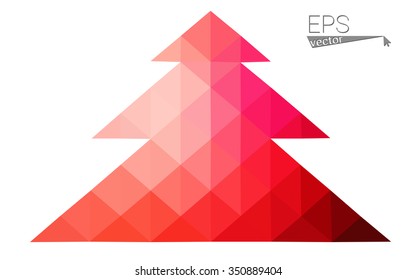 Red low polygon style christmas tree vector illustration consisting of triangles . Abstract triangular polygonal origami or crystal design of New Years celebration. Isolated on white background.