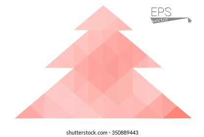 Red low polygon style christmas tree vector illustration consisting of triangles . Abstract triangular polygonal origami or crystal design of New Years celebration. Isolated on white background.