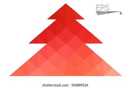 Red low polygon style christmas tree vector illustration consisting of triangles . Abstract triangular polygonal origami or crystal design of New Years celebration. Isolated on white background.