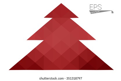 Red low polygon style christmas tree vector illustration consisting of triangles . Abstract triangular polygonal origami or crystal design of New Years celebration. Isolated on white background.