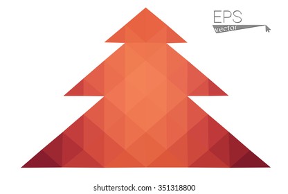 Red low polygon style christmas tree vector illustration consisting of triangles . Abstract triangular polygonal origami or crystal design of New Years celebration. Isolated on white background.