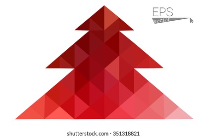 Red low polygon style christmas tree vector illustration consisting of triangles . Abstract triangular polygonal origami or crystal design of New Years celebration. Isolated on white background.