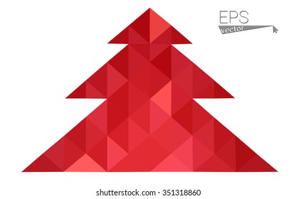 Red low polygon style christmas tree vector illustration consisting of triangles . Abstract triangular polygonal origami or crystal design of New Years celebration. Isolated on white background.
