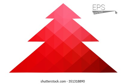 Red low polygon style christmas tree vector illustration consisting of triangles . Abstract triangular polygonal origami or crystal design of New Years celebration. Isolated on white background.