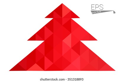 Red low polygon style christmas tree vector illustration consisting of triangles . Abstract triangular polygonal origami or crystal design of New Years celebration. Isolated on white background.
