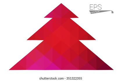 Red low polygon style christmas tree vector illustration consisting of triangles . Abstract triangular polygonal origami or crystal design of New Years celebration. Isolated on white background.