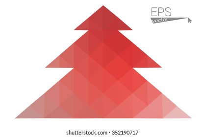 Red low polygon style christmas tree vector illustration consisting of triangles . Abstract triangular polygonal origami or crystal design of New Years celebration. Isolated on white background.