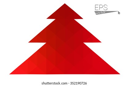 Red low polygon style christmas tree vector illustration consisting of triangles . Abstract triangular polygonal origami or crystal design of New Years celebration. Isolated on white background.