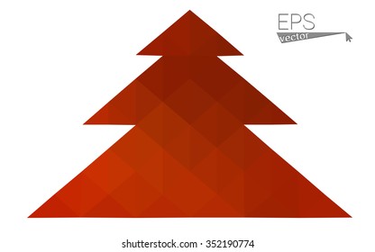 Red low polygon style christmas tree vector illustration consisting of triangles . Abstract triangular polygonal origami or crystal design of New Years celebration. Isolated on white background.