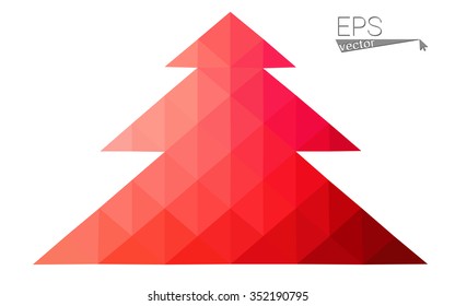 Red low polygon style christmas tree vector illustration consisting of triangles . Abstract triangular polygonal origami or crystal design of New Years celebration. Isolated on white background.