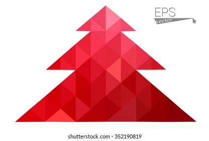 Red low polygon style christmas tree vector illustration consisting of triangles . Abstract triangular polygonal origami or crystal design of New Years celebration. Isolated on white background.