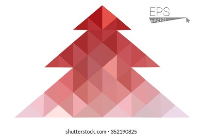Red low polygon style christmas tree vector illustration consisting of triangles . Abstract triangular polygonal origami or crystal design of New Years celebration. Isolated on white background.