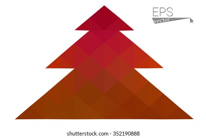 Red low polygon style christmas tree vector illustration consisting of triangles . Abstract triangular polygonal origami or crystal design of New Years celebration. Isolated on white background.