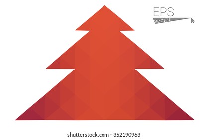 Red low polygon style christmas tree vector illustration consisting of triangles . Abstract triangular polygonal origami or crystal design of New Years celebration. Isolated on white background.